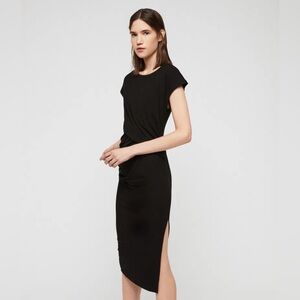 AllSaints Kasia Black Jersey Knit Draped Midi Dress Short Sleeves Women’s Small